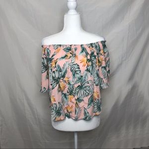 Forever 21 Off The Shoulder Aloha Print Shirt